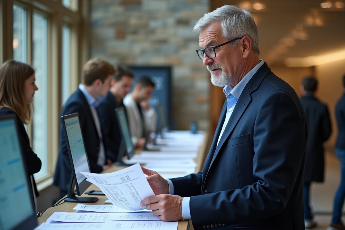 Administrateur universitaire expliquant un emploi du temps aux étudiants
