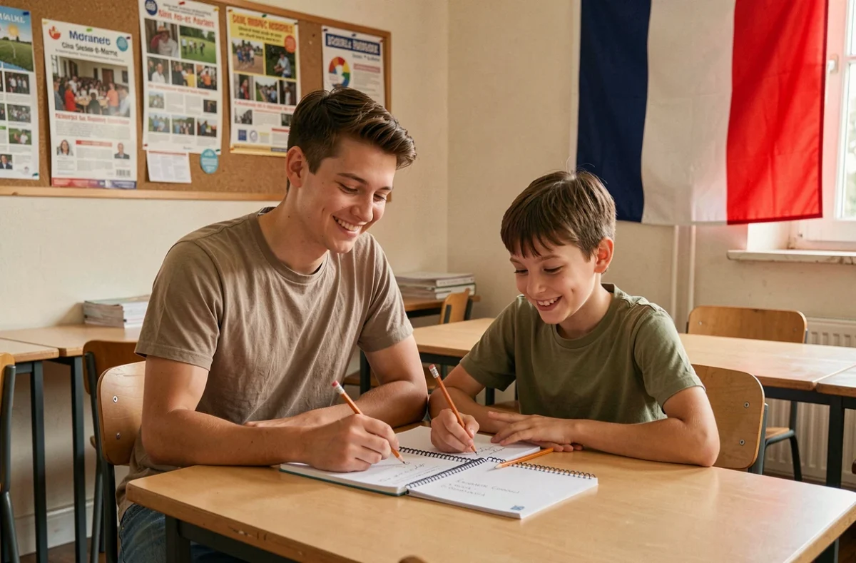 Bénévole de l'AFEV Seine-et-Marne accompagnant un collégien dans un centre communautaire local