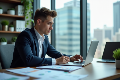 Jeune analyste financier en bureau moderne