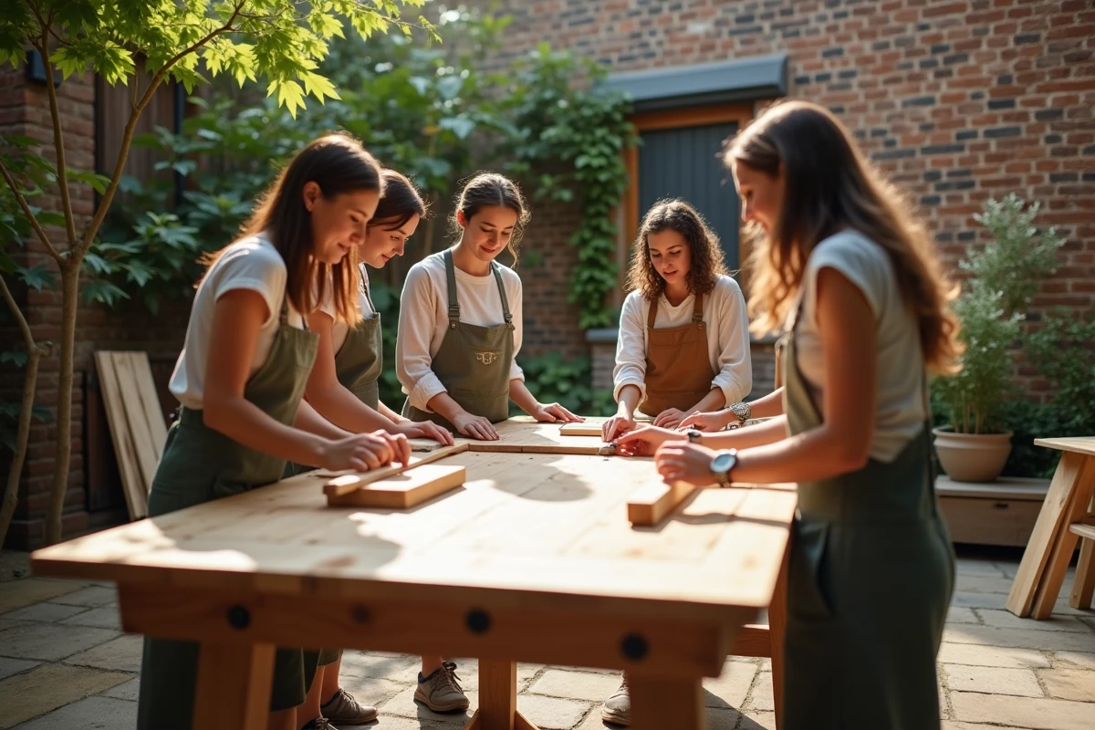 Groupe de femmes participant à un atelier bricolage en extérieur