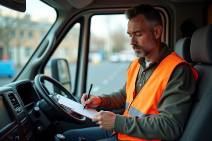 Homme en gilet haute visibilité dans un van de livraison