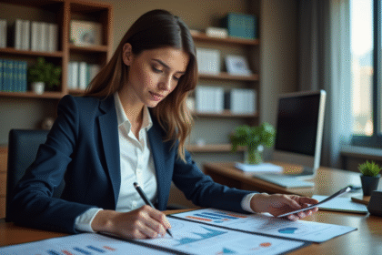 Conseillère financière en réunion dans un bureau élégant