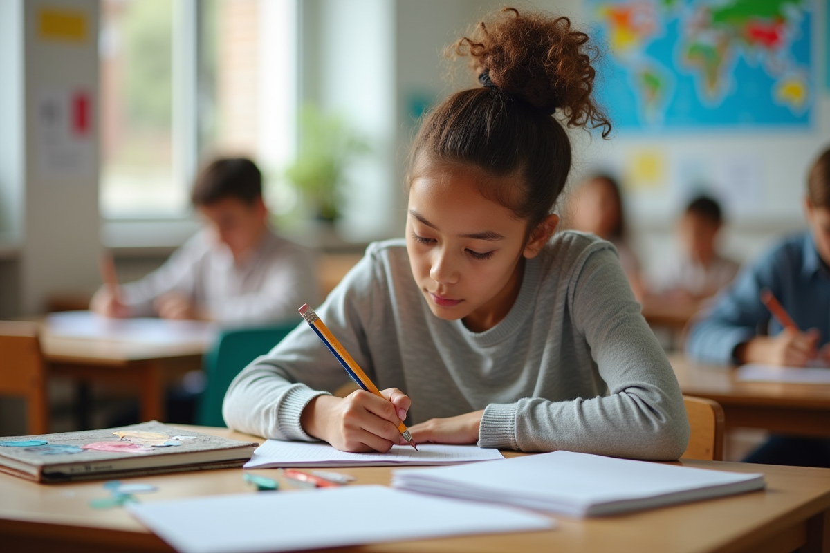 Étudiant prenant des notes dans un cours d