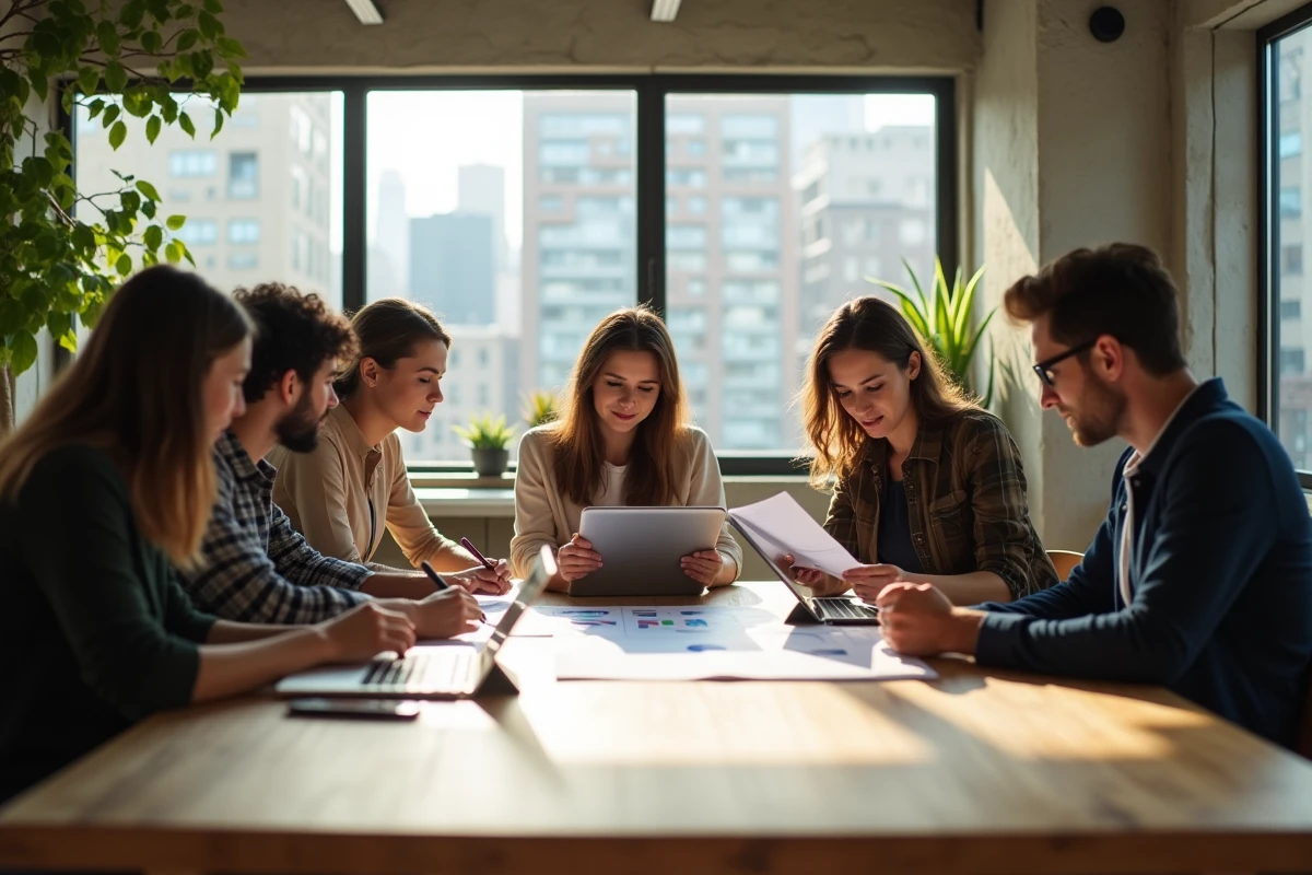 Groupe de jeunes professionnels collaborant en coworking