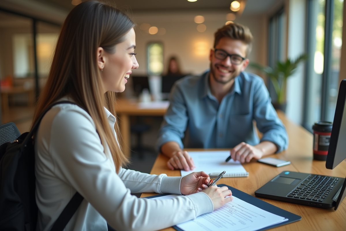 Etudiant souriant présentant un dossier d