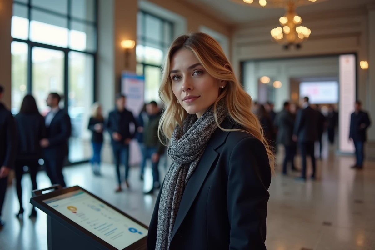 Jeune femme devant un kiosque d