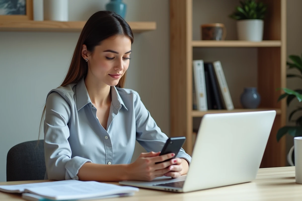 Femme en bureau à domicile organisée et concentrée