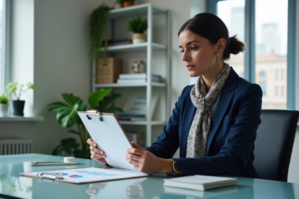 Femme d affaires en costume dans un bureau lumineux