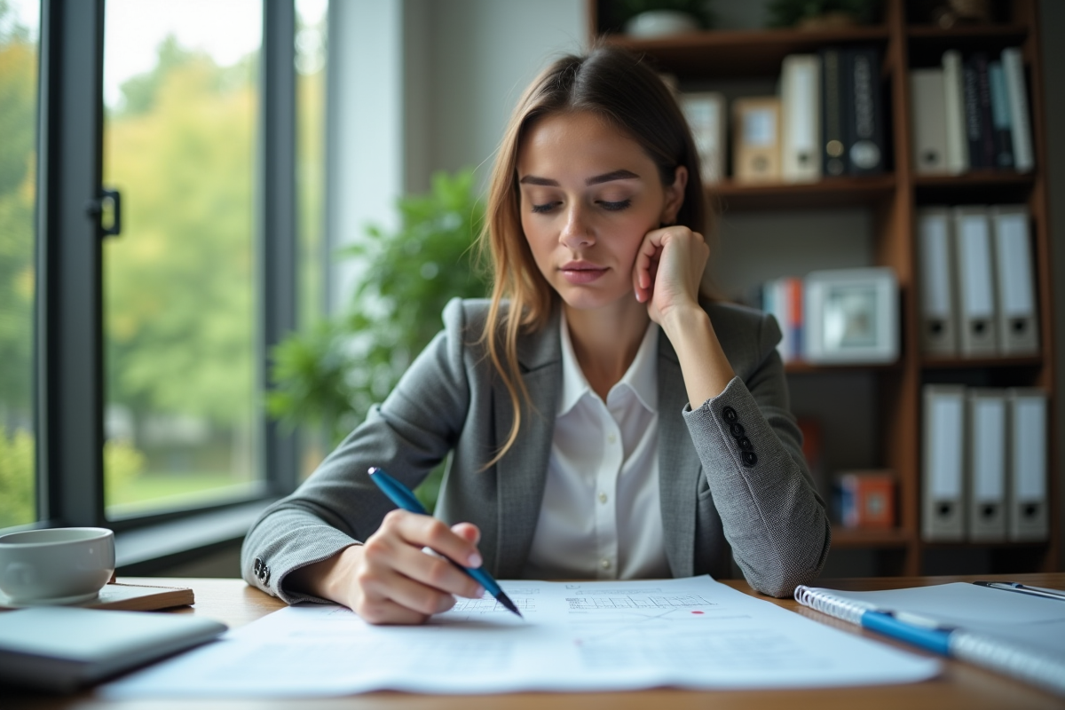 Jeune femme en planification de projet au bureau