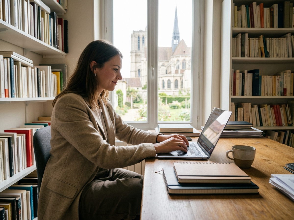 Jeune femme travaillant à son bureau à Sens