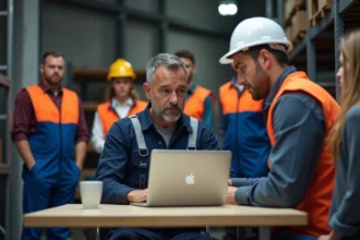 Formateur en atelier industriel lors d'une démonstration en ligne