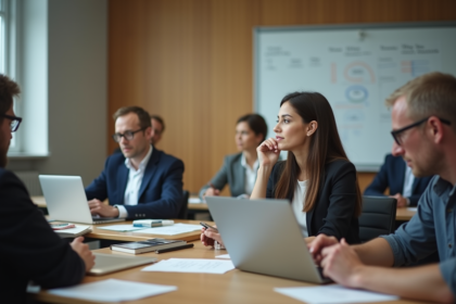 Femme en formation en ligne lors d'une session en classe