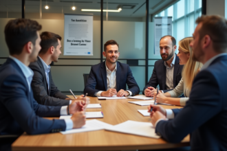 Groupe de professionnels en atelier collaboratif