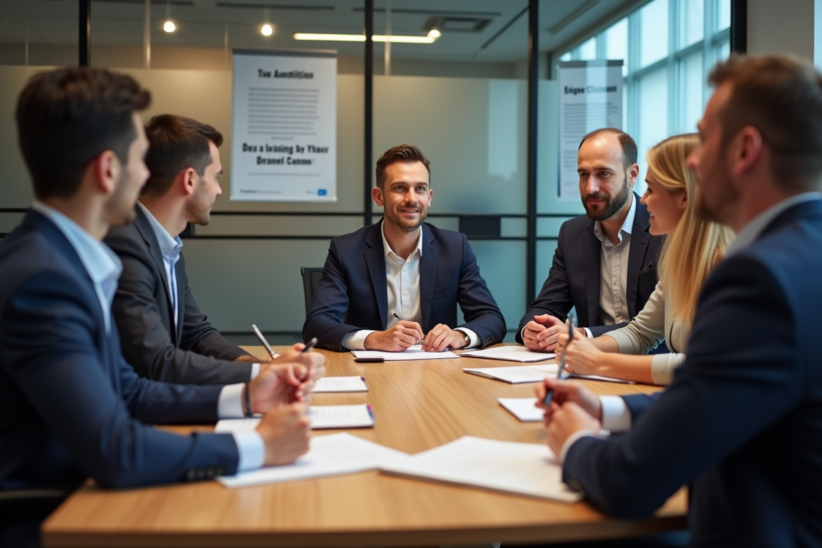 Groupe de professionnels en atelier collaboratif