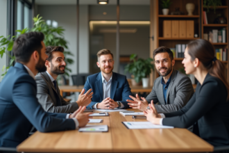 Groupe de professionnels en réunion dans un bureau moderne