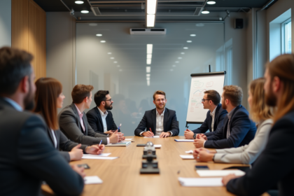 Groupe de professionnels en formation en salle lumineuse
