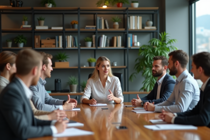 Groupe de professionnels en réunion dans un bureau moderne