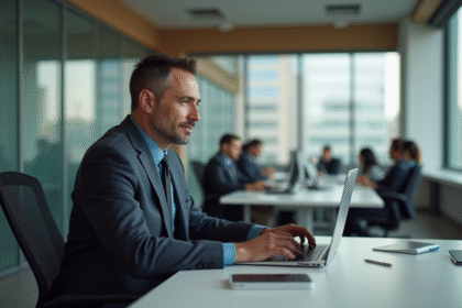 Homme d'affaires au bureau moderne en pleine concentration