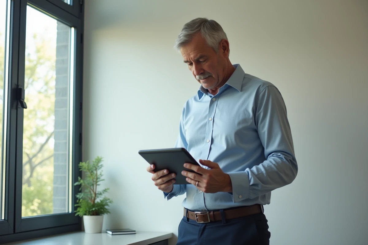 Homme utilisant smartphone et tablette pour connexion sécurisée