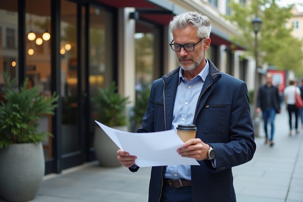 Homme dehors devant espace de coworking avec café