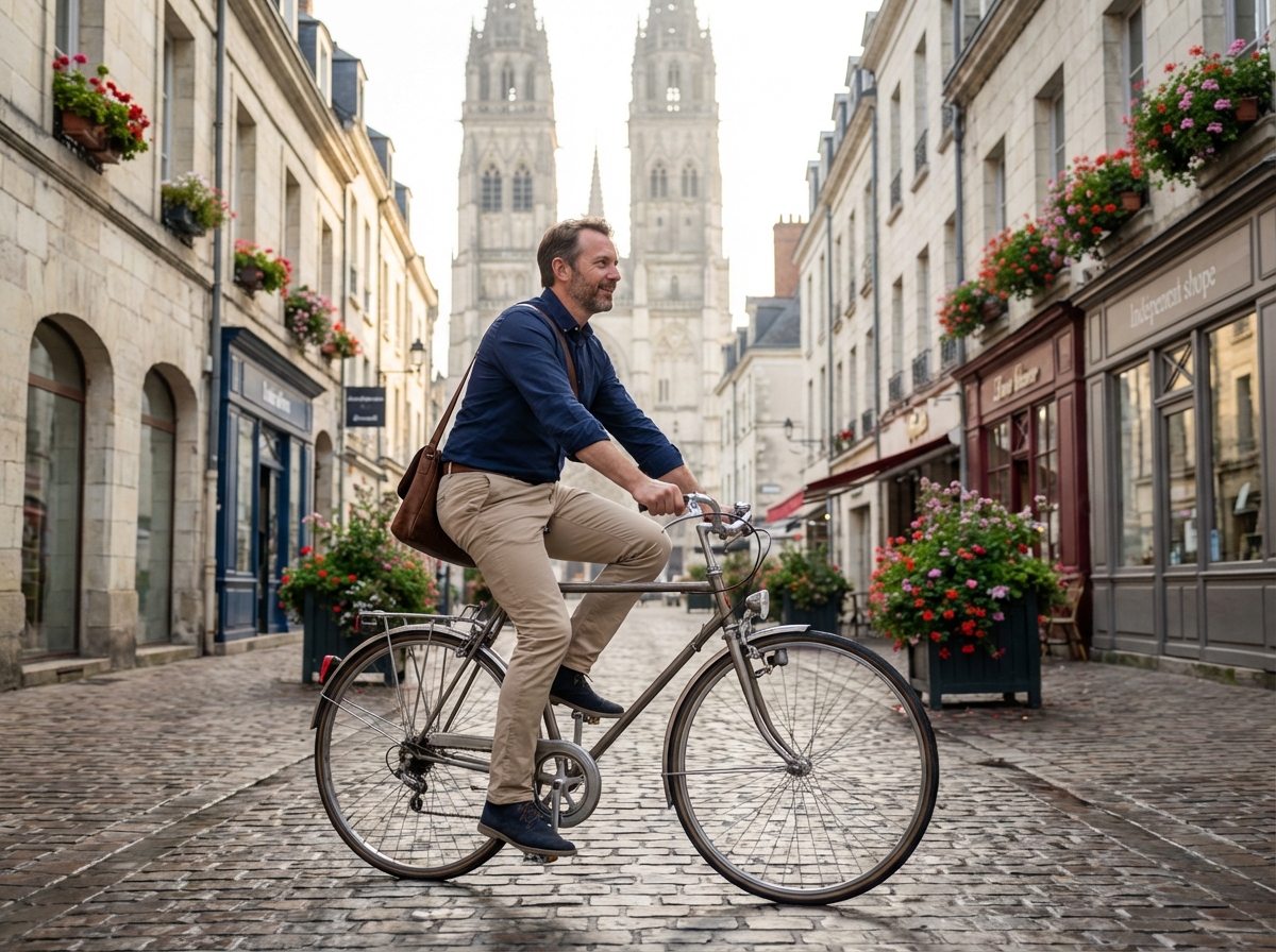 Homme à vélo dans les rues de Tours