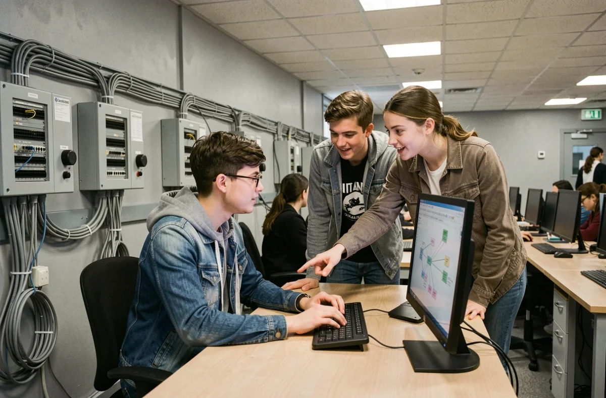 Étudiants en réseaux informatiques travaillant en groupe à l'IUT de Saint-Denis Villetaneuse