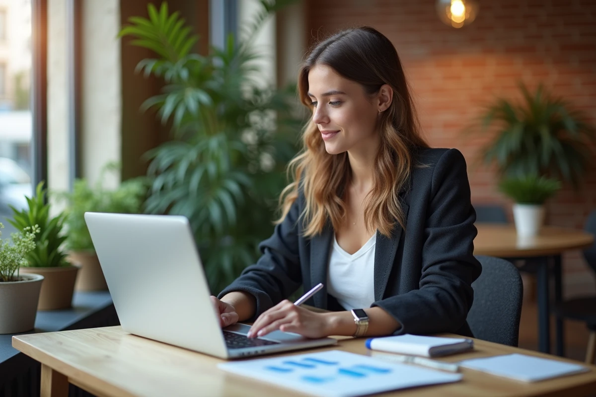 Jeune femme en blazer au coworking à Bordeaux