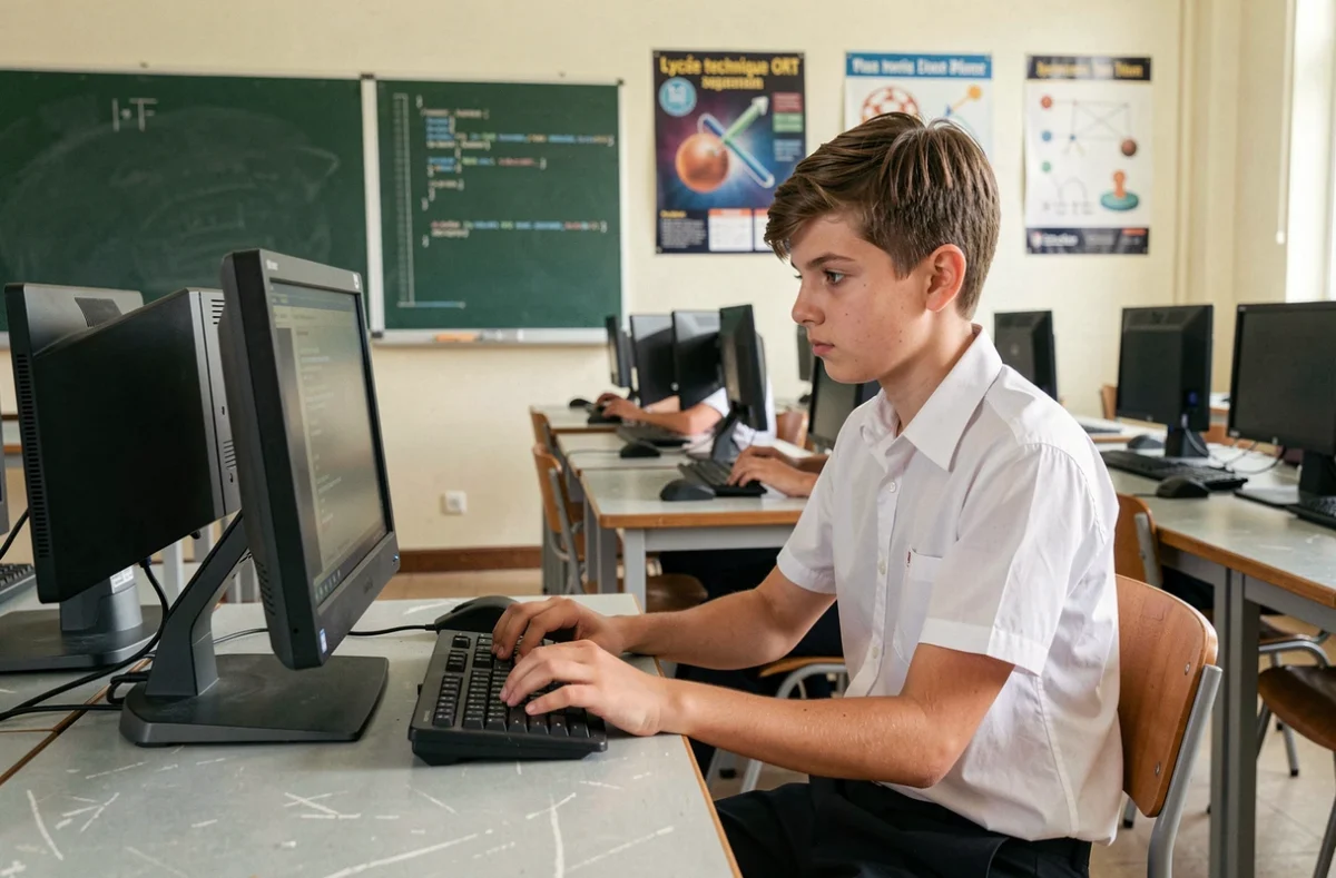 Lycéen en cours d'informatique au lycée technique ORT de Montreuil