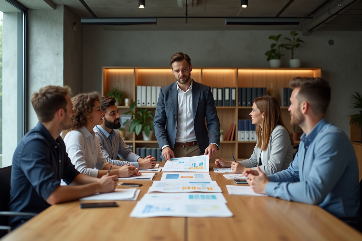 Groupe de collègues discutant autour d