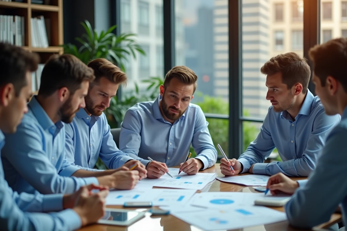 Groupe de jeunes professionnels discutant autour d une table