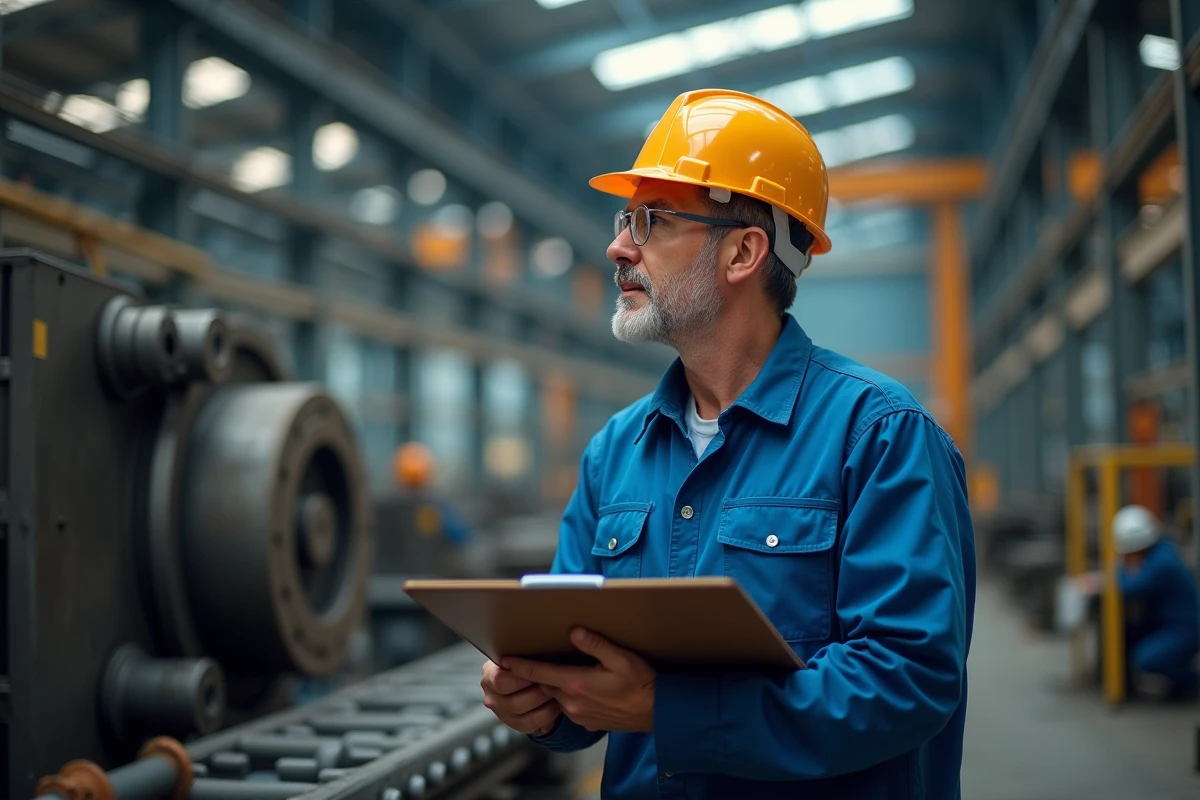 Technicien industriel examine une machine dans une usine